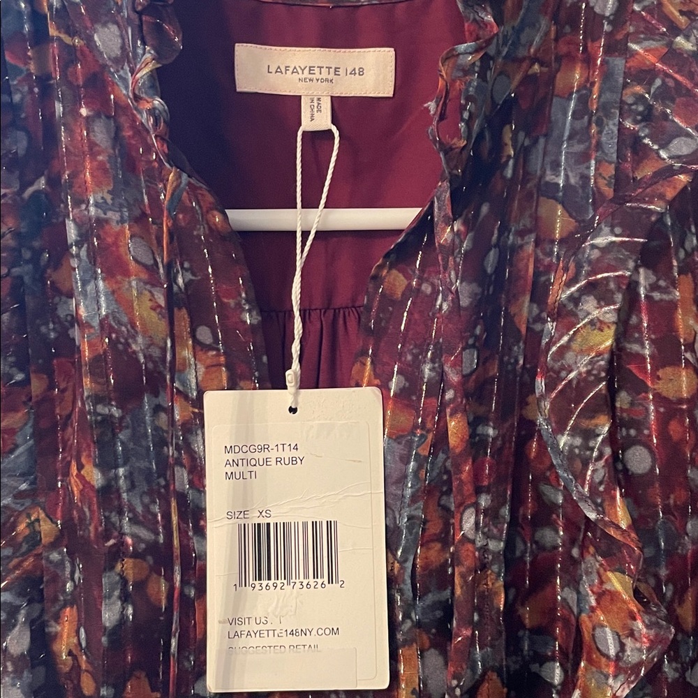 Lafayette 148 XS NWT Antique Ruby Multi Long Sleeve Maximalist Renaissance Dress - Picture 3 of 12